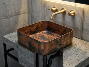 Lavabo carré en cuivre artisanal, lavabo de salle de bain en cuivre vieilli de luxe, lavabo en cuivre rustique fait à la main, lavabo décoratif en cuivre - Product Image 6