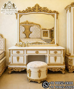 ชุดเฟอร์นิเจอร์ห้องนอนหรูหราสำหรับตกแต่งวิลล่าและพระราชวัง ชุดห้องนอนเจ้าหญิงแกะสลักด้วยมือ ชุดเตียงไม้คลาสสิก สไตล์อเมริกัน - Product Image 4