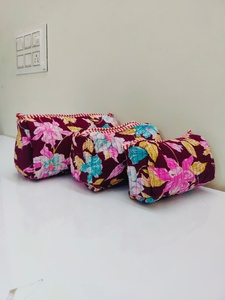 Artisan Cotton Toiletry Bag Block Print Cosmetic Pouch Travel Makeup Organizer For Daily Use Set Of 3 High Demand Product - Product Image 2