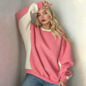 Sudadera Oversize de Cuello Redondo para Mujer, Manga Larga, Estilo Casual Holgado, Forro Polar Suave, Mezcla de Algodón, Cómoda para Invierno y Otoño - Product Image 3
