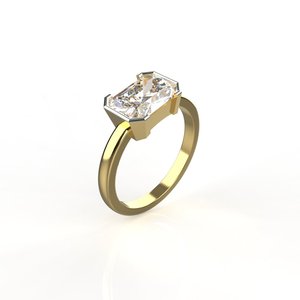 Anillo de Compromiso de Diamantes con Corte Esmeralda en Oro Amarillo para Mujer, Estilo Clásico - Product Image 2