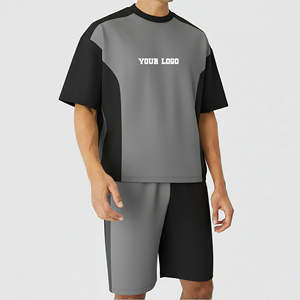 Ensemble T-shirt et short d'été pour homme, personnalisé, en polyester/coton tricoté, pour un style vintage délavé, coupe ample, respirant, imprimé - Product Image 4