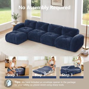 Divano a L per Soggiorno con Base in Spugna ad Alta Densità 32D, Design Trapuntato in Velluto Morbido, Antiscivolo ed Ergonomico, Combinazione Libera - Product Image 4