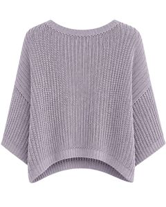 Pull court en tricot ample pour femme, couleur lavande, manches courtes, léger et respirant, idéal pour l'été, style décontracté et tendance - Product Image 2