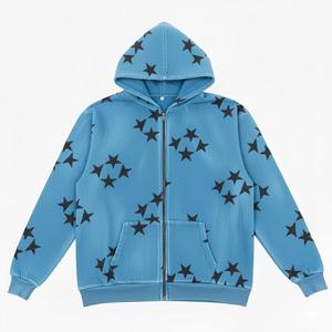 Men's Pink <b>Hooded</b> <b>Zip</b>-Up Fleece Sweatshirt Black Star Print Regular Sleeve Winter Style Waterproof Windproof Polyester/Cotton - Product Image 4