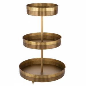 Support à gâteau de luxe à 3 niveaux en métal doré, plateau de service rond à étages, présentoir à desserts de style européen pour mariage et décoration intérieure - Product Image 1