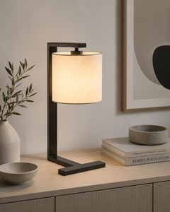 Modern Metal Table <b>Lamp</b> OffWhite Linen Shade B22/E27 LED <b>Warm</b> White Light Eye-Caring Bedroom Living Room Decorative Lighting - Product Image 4