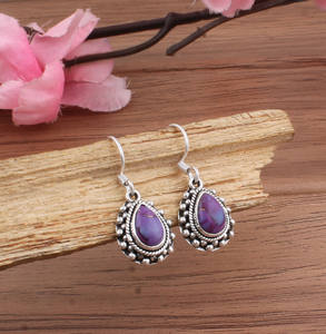 Purple Turquoise <b>Sterling</b> <b>Silver</b> <b>Drop</b> <b>Earrings</b> Handmade Lightweight Luxury Women's Fashion Jewelry Wholesale - Product Image 5