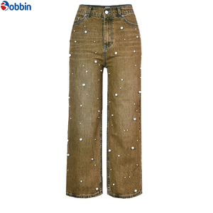 Vaqueros holgados de mujer con logo personalizado, de talle alto, corte recto, con pedrería y abalorios, pantalones casuales de verano para mujer, tallas grandes - Product Image 6