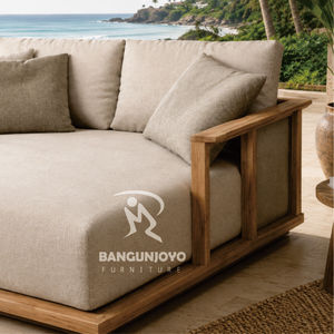 Chaise longue d'extérieur en bois avec dossier et fonction inclinable – Mobilier de piscine de style tropical - Product Image 4