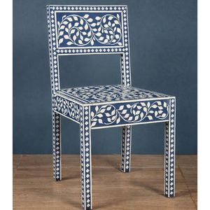 Handmade <b>Blue</b> Bone Inlay Modern Floral <b>Chair</b> Accent Luxury Custom Upholstered Eco-Friendly Baptism Living Room Furniture - Product Image 1