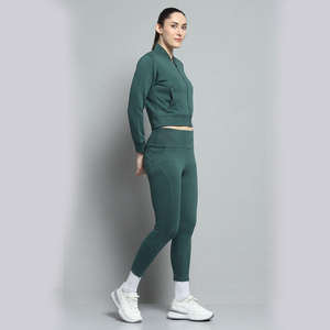 Nouvel ensemble de survêtement sportif respirant 100 % coton de haute qualité avec logo personnalisé pour femme, taille plus, ensemble jogging 2 pièces avec fermeture éclair pour l'entraînement - Product Image 2