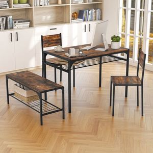 Set Tavolo da Cucina Rettangolare Stile Industriale con Panca e Sedie, Arredamento per Sala da Pranzo - Product Image 6
