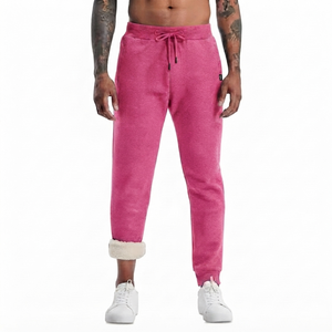 Mens Spring Sherpa Lined Anti-Pilling Drawstring Closure Mid Waist <b>Linen</b>/Cotton Fleece Joggers Warm Athletic Track Pants Casual - Product Image 1