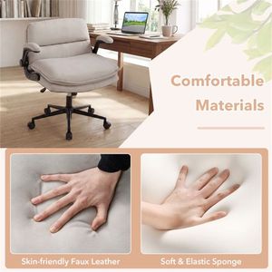 Sedia da Ufficio Regolabile in Altezza con Braccioli Ribaltabili, in Ecopelle Beige, Funzione Dondolo - Product Image 3