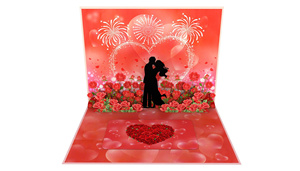 Tarjeta 3D Pop-Up para el Día de San Valentín, Forma de Corazón, Rosas Rojas, Silueta de Pareja, Impresión Digital, Laminado Brillante - Product Image 2
