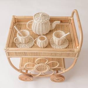 Jouets éducatifs pour bébés, chariots à thé en rotin, chariots en canne naturelle, chariots roulants pour enfants - Product Image 4