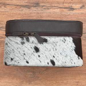 Nouvel arrivage de boîte de rangement pour cosmétiques de maquillage élégant en cuir repoussé à la main boîte de rangement pour vanité en cuir et fourrure de vachette boîte d'organisation de salle de bain - Product Image 4