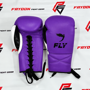 Fabrication en usine de gants de boxe noirs et violets sur mesure, 100% cuir véritable, équipement de boxe professionnel - Product Image 1