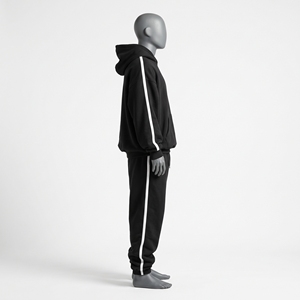 Conjunto de chándal oversize negro con paneles de contraste en las mangas, sudadera con capucha y pantalones de chándal de corte holgado, ribete bicolor y forro polar grueso cepillado. - Product Image 4