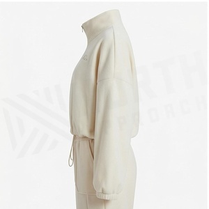 Ensemble polaire 2 pièces North Approach avec fermeture éclair intégrale sur le devant, couleur crème unie, pantalon de survêtement pour femme, vêtements de sport - Product Image 3
