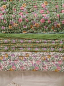 Juego de Ropa de Cama Tradicional con Estampado Floral, Verde, de Algodón, Hecho a Mano, para Todas las Temporadas - Product Image 6