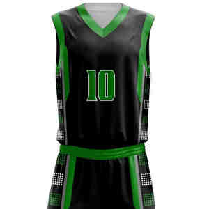 Ensemble de maillot de basket-ball sublimé unisexe, débardeur sans manches à col en V avec numéro 10, vert noir, respirant, uniforme d'équipe pour adultes - Product Image 5