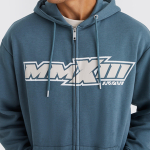 Sweat-shirt à capuche bleu pour homme, coupe oversize, en polaire, décontracté, pour l'hiver, brodé, uni, teint, 100% coton, coupe classique - Product Image 6