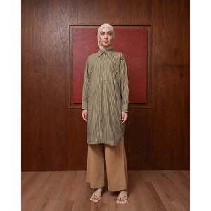 Chemisier long décontracté pour femme Rayla, taille XL, imprimé à carreaux, col halter en dentelle, coton et polyester, coupe ample, idéal pour l'automne - Product Image 1