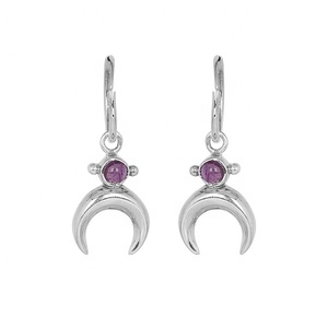 Natural Amethyst Crescent Moon <b>Dangle</b> <b>Earrings</b> 925 Sterling Silver Gemstone Drop <b>Earrings</b> for Women for Women - Product Image 1