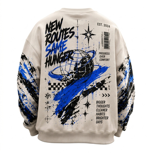 Sudadera Personalizada OEM con Estampado Abstracto Azul y Negro en las Mangas, Estilo Urbano para Hombre y Mujer - Product Image 2