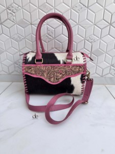Bolso de hombro de lujo de piel de vaca con pelo, diseño floral tallado a mano, estilo western, para mujer - Product Image 2