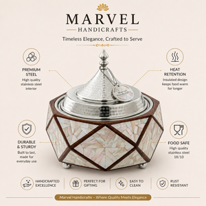Marvel Handicrafts Luxury Mother of Pearl Wooden Insulated Casserole with Stainless Steel Tagine Lid Premium Hot <b>Food</b> <b>Server</b> - Product Image 5