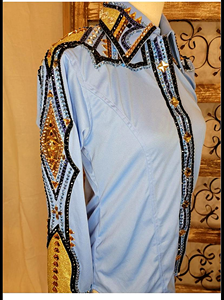 เสื้อเชิ้ตขี่ม้าสีฟ้าอ่อน Misha International ประดับคริสตัลปักลายสวยงาม ผลิตจากโพลีเอสเตอร์สวมใส่สบาย - Product Image 6