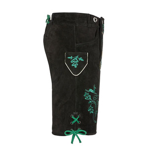 Shorts en cuir suédé noir pour homme, style Lederhosen bavarois, avec bretelles, broderie verte, costume traditionnel d'Oktoberfest - Product Image 2