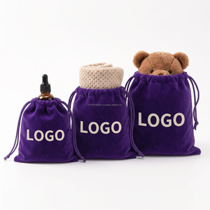 Pochette à bijoux en velours violet avec logo personnalisé, sac anti-poussière de luxe pour bagues, emballage cadeau de boutique en gros, rangement en peluche avec cordon de serrage - Product Image 3