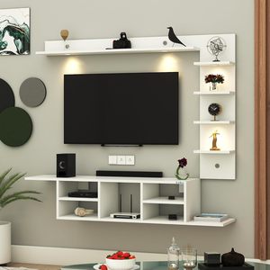 Meuble TV mural LED, meuble TV mural, support TV mural pour salon, support pour décodeur - Blanc (DIY) - Product Image 1