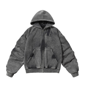 Sudadera con Capucha de Alta Calidad, Estilo Vintage, Lavado Ácido, 100% Algodón, Felpa, Bordado Personalizado, para Hombre, Invierno, Talla Grande - Product Image 1