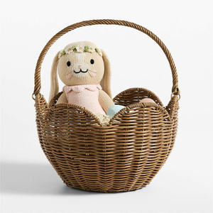 Elegant Rattan Scalloped <b>Easter</b> <b>Basket</b> Decorative Storage <b>Basket</b> For Shelf Display, Living Room And <b>Gift</b> For Baby - Product Image 1