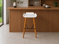 Tabouret de bar en teck blanc moderne Valecia, design scandinave, structure stable, usage commercial, bar à domicile, appartement, modèle ST006