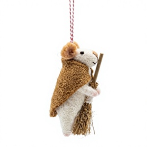 Ornement de souris en feutre de laine 100% écologique fait main, décoration de Noël rustique en forme de petit animal, à suspendre au mur, pour l'intérieur - Product Image 3