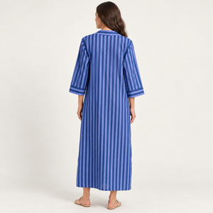 Vestido maxi a rayas con cuello en V y manga murciélago para mujer, corte holgado en A, cintura imperio, transpirable, informal, para verano - Product Image 2