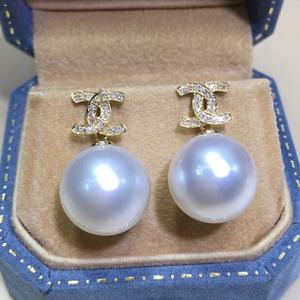 Boucles d'oreilles pendantes haut de gamme en argent sterling 925, comparables aux perles naturelles blanches australiennes de 11 à 12 mm - Product Image 1