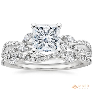 Anillo de compromiso de moissanita con corte princesa, conjunto de plata de ley con pavé y bandas nupciales retorcidas, joyería para eventos de boda, regalo para ella - Product Image 1