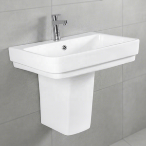 Vistaar Sofia Lavabo demi-pied en céramique blanche, ensemble de lavabo design en poterie artistique Morbi - Product Image 4