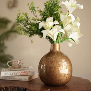 Floral Elegance Handmade Minimalist Tabletop Vase Gold Finish Ceramic Decorative <b>Bowl</b> - Product Image 3