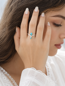 Turquoise <b>Stacking</b> Wishbone V <b>Ring</b> <b>Sterling</b> <b>Silver</b> Handmade Boho Jewelry for Women Gift - Product Image 1