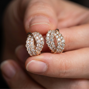 Boucles d'oreilles créoles pavées en or rose 18 carats massif 12 mm, vente en gros, avec diamants naturels, pour mariage, fête, cadeau - Product Image 4