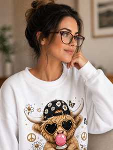 Sweat-shirt personnalisé OEM pour femme, doublé, écologique, respirant, en molleton de coton, col rond, imprimé numériquement avec motif vache des Highlands - Product Image 2