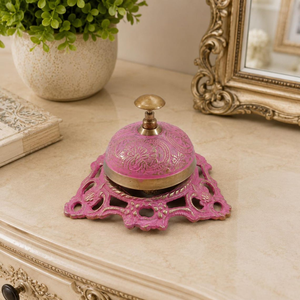 Pink Floral <b>Brass</b> Service <b>Bell</b> Decorative Push Call <b>Bell</b> Vintage Reception Desk <b>Bell</b> Hotel Restaurant Counter Tabletop Decor - Product Image 1